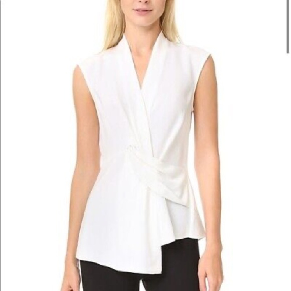 Veronica Beard Cream Wrap Blouse with Asymmetrical Hem